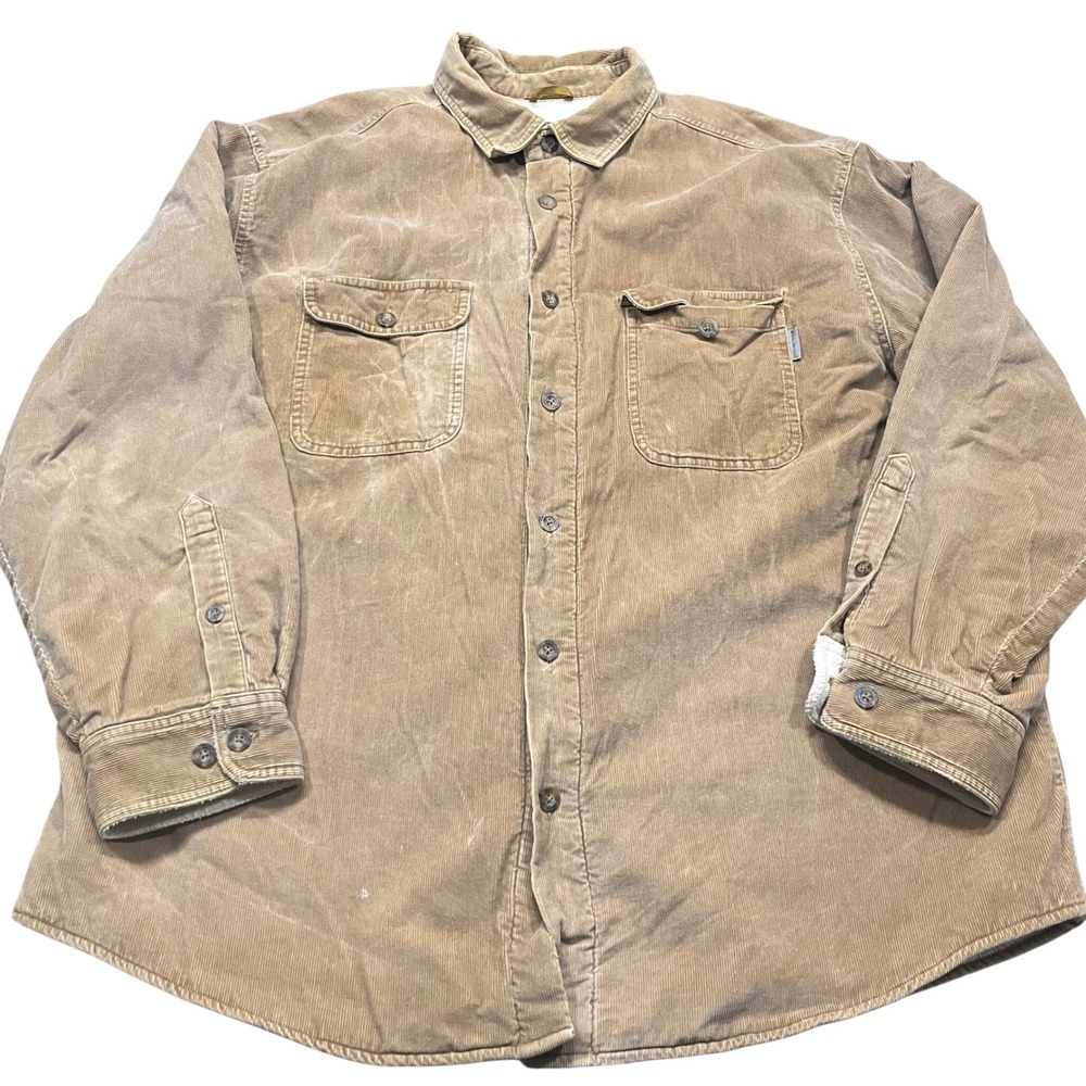 Woolrich Mens Sherpa Lined Corduroy Shirt‎ Jacket Tan Brown XL Workwear Shacket